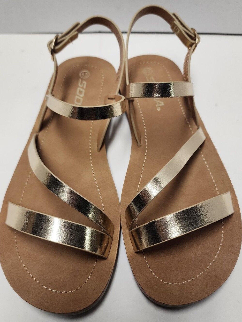 Size 8.5 Women’s Sandals Shoes Gold Ankle Thin Strap Adjustable Buckle New